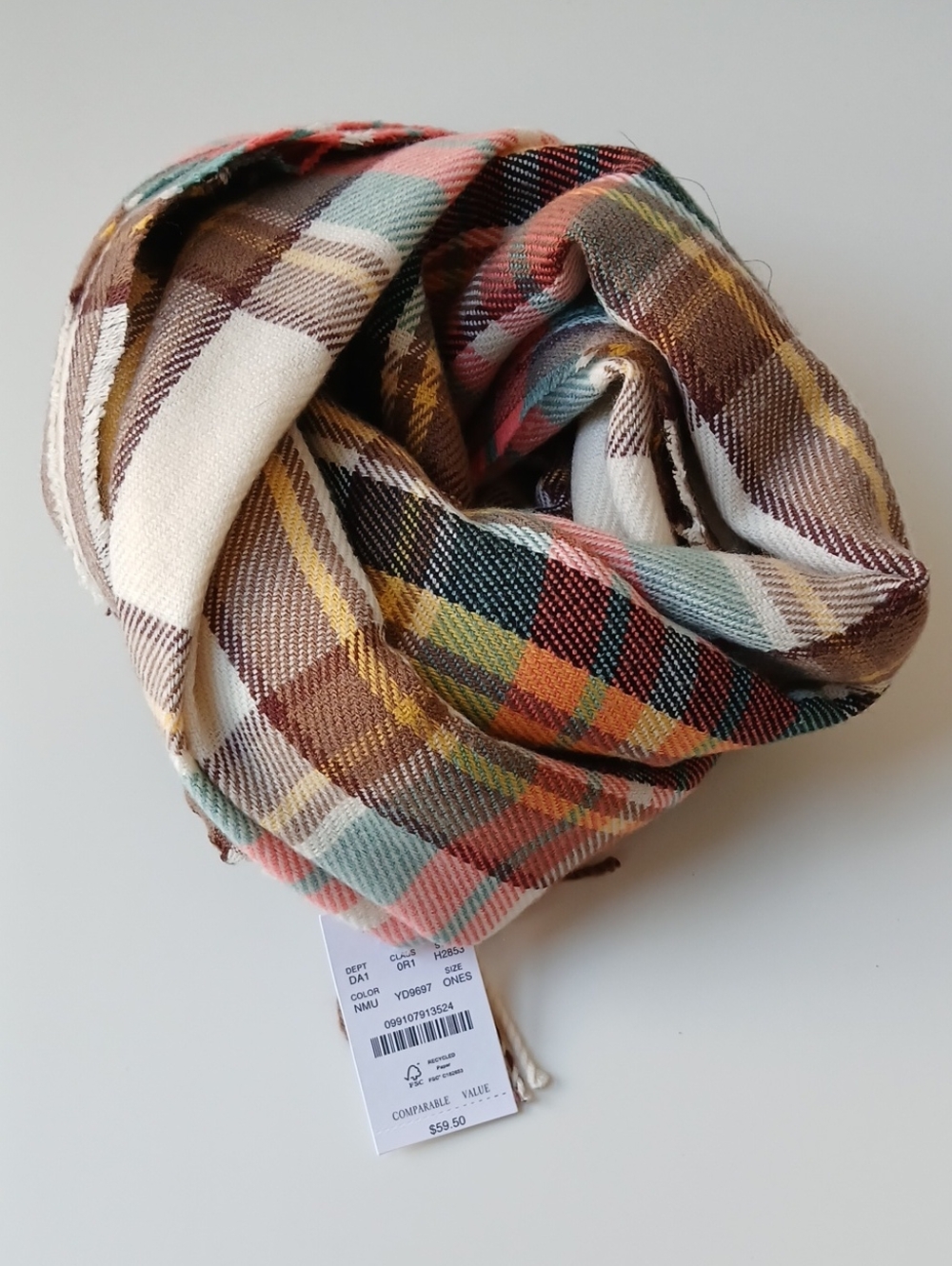 J. Crew Factory Blanket Scarf Cream Plaid Oversized NWT